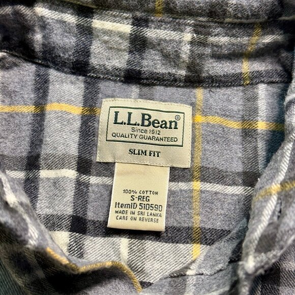 L.L. Bean Men's Scotch Plaid Flannel Shirt Slim Fit - Grey/Yellow - Picture 3 of 5